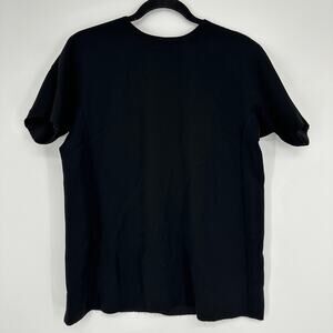 AYR Black Zip Back Raw Hem Short Sleeve Womens Minimalist Blouse Small